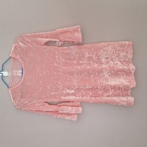 Pink Girls Crush Velvet Like Dress with Bell Sleeves